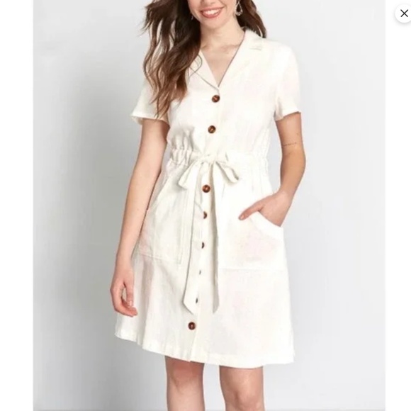 ModCloth enthralled ivory linen blend shirt dress - Picture 1 of 1